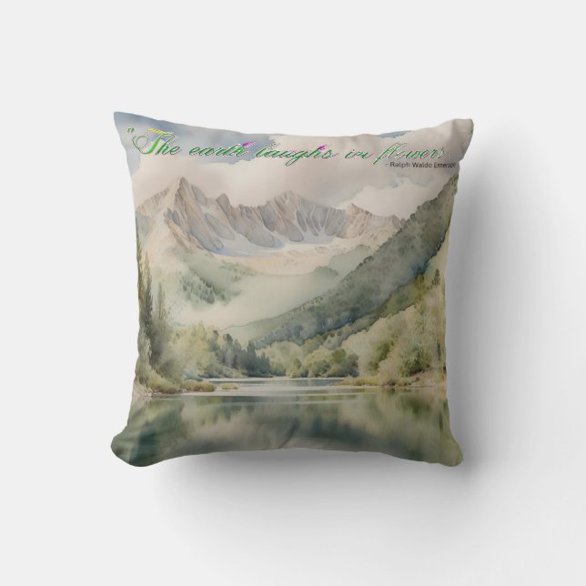 Coussin Aquarelle sérénité "la terre rit dans les fleurs" (Recto)