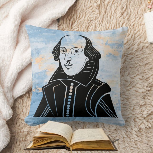 Coussin Aquarelle Shakespeare Bleu Blanc Or (Let this dude (er...Shakespeare) keep you company as do your bookworm thing. Modern, literary fun!)