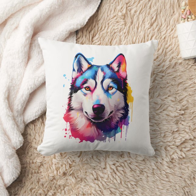 Coussin Aquarelle Sibérienne Husky Art coloré (Couverture)