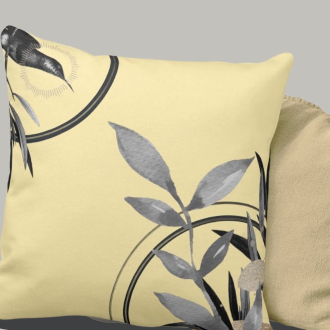 Coussin Aquarelle simple Jaune et Gris Feuilles (Créateur téléchargé)