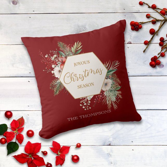 Coussin Aquarelle simple Nom de famille botanique Noël (Créateur téléchargé)