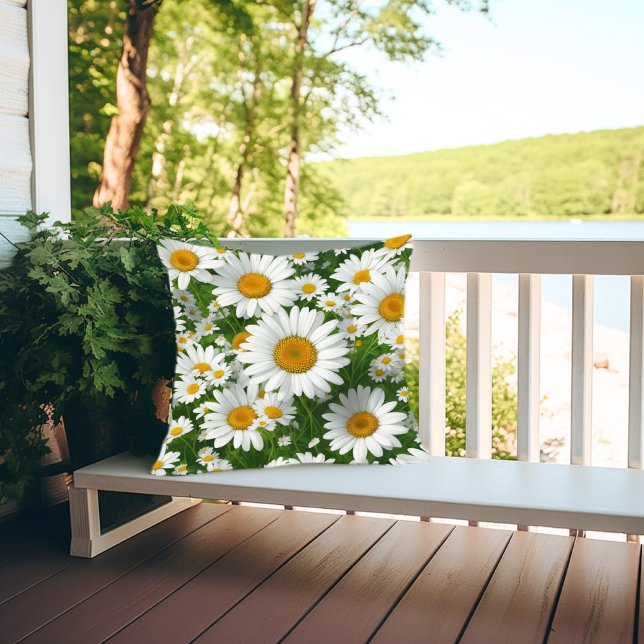 Coussin Aquarelle soleil blanc marguerite blanc floral bla (Créateur téléchargé)