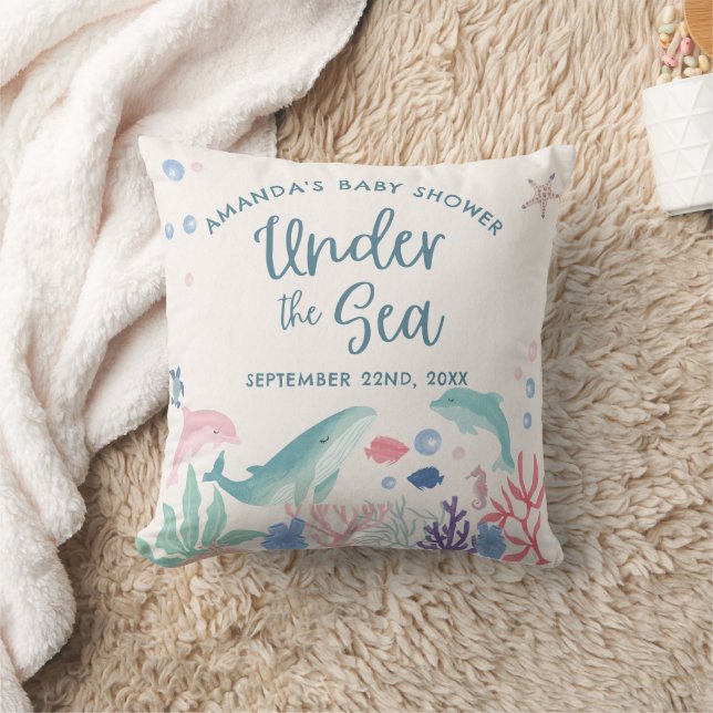 Coussin Aquarelle sous le Baby shower marin (Couverture)
