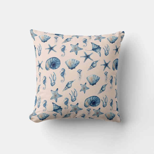 Coussin Aquarelle sous le Motif de mer (Recto)