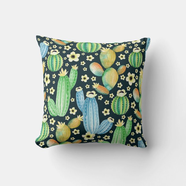 Coussin Aquarelle Succulente Cactus Motif Floral (Recto)