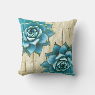 Coussin Aquarelle succulente sur bois de Shabby