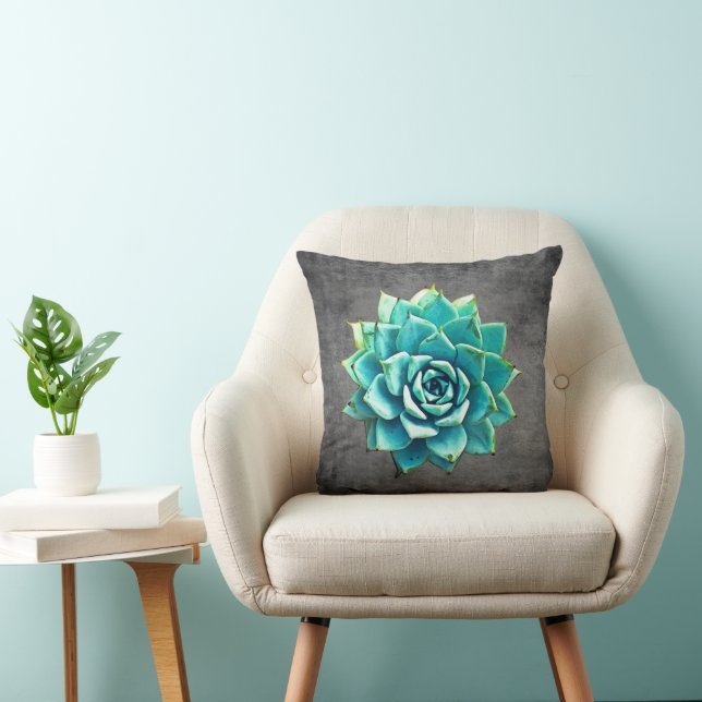 Coussin Aquarelle succulente sur gris (Chaise)