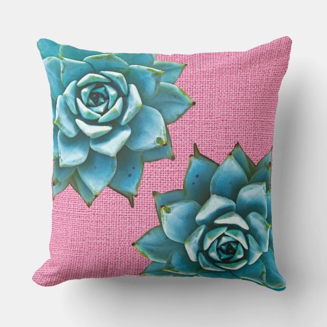 Coussin Aquarelle succulente sur rose (Recto)