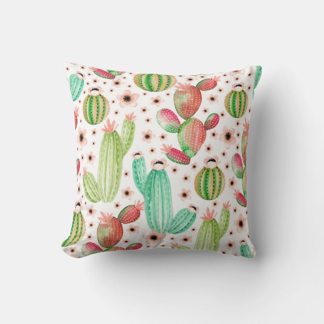 Coussin Aquarelle succulents, cactus sans couture motif. (Recto)