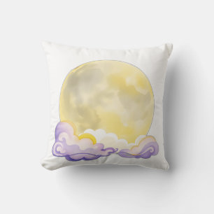 Coussin Aquarelle surréaliste Lune avec étoiles