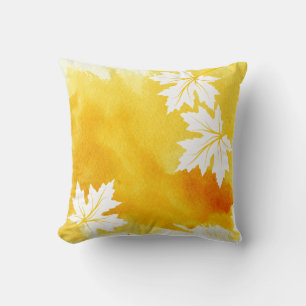 Coussin Aquarelle teinte jaune érable feuille moderne