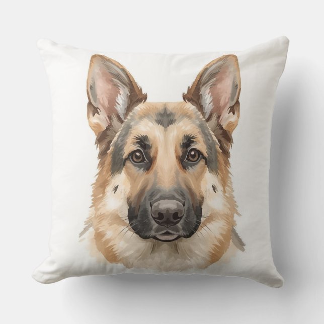 Coussin Aquarelle Tête de Berger Allemand Décorative (Recto)