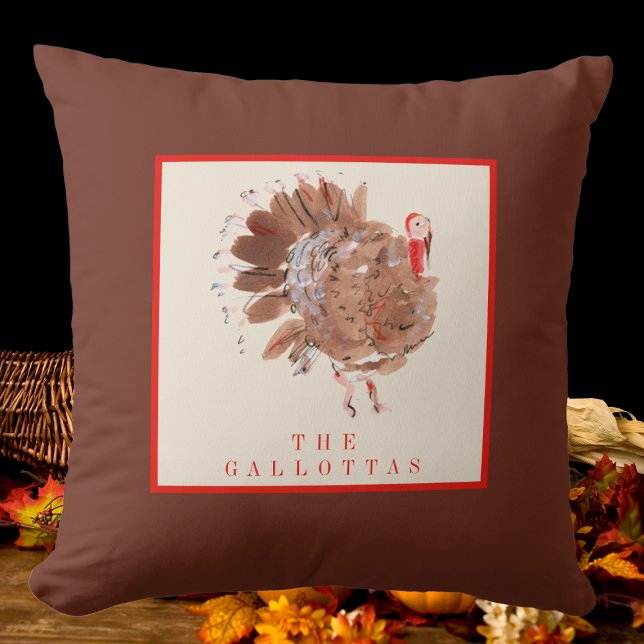 Coussin Aquarelle Thankgiving Turkey personnalisée (Créateur téléchargé)