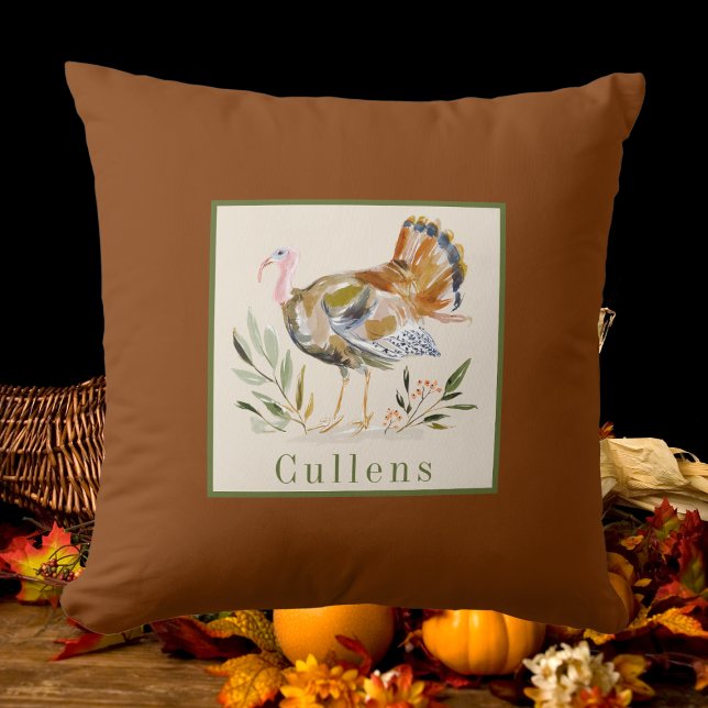Coussin Aquarelle Thanksgiving Turquie personnalisée (Créateur téléchargé)
