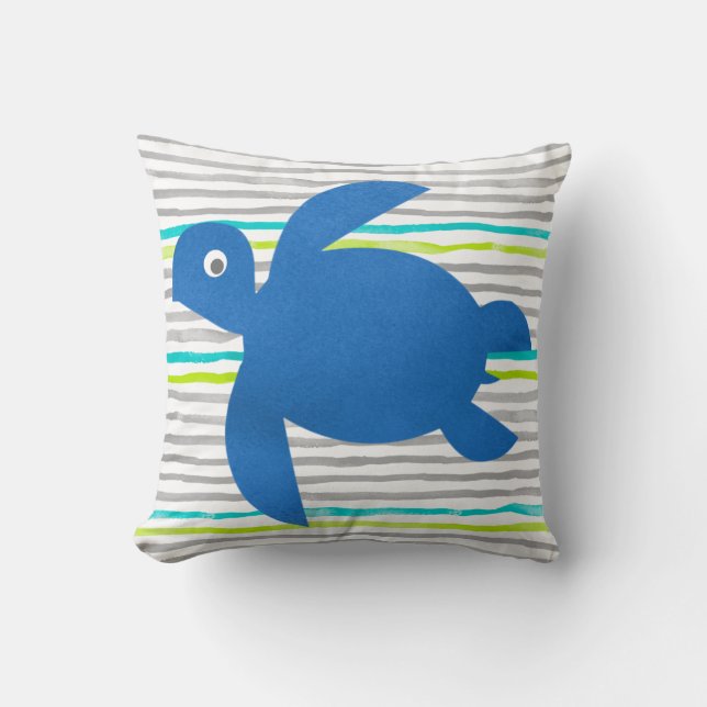 Coussin Aquarelle Tortue de mer Shibori Bande réversible (Recto)