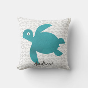 Coussin Aquarelle Tortue De Mer Shibori Vague Et Rayures