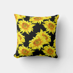 Coussin Aquarelle tournesol noir sans couture Motif