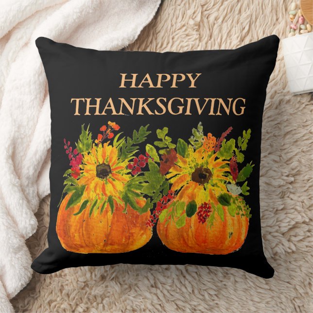 Coussin Aquarelle Tournesol Thanksgiving Citrouilles Autom (Couverture)