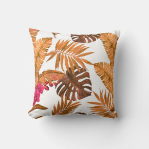 Coussin Aquarelle transparente motif avec feuilles tropica