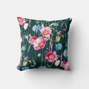 Coussin Aquarelle transparente motif avec fleur de pavot à