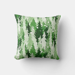 Coussin Aquarelle transparente motif avec pins verts 