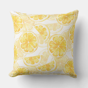 Coussin Aquarelle transparente motif avec tranche citron /