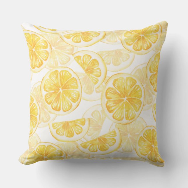 Coussin Aquarelle transparente motif avec tranche citron / (Recto)