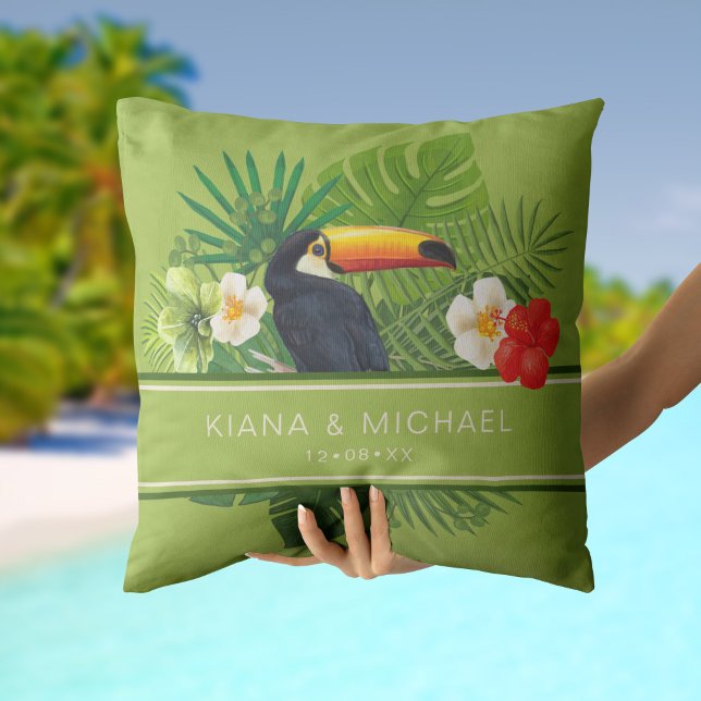 Coussin Aquarelle Tropical avec Mariage Toucan ID577 (Créateur téléchargé)