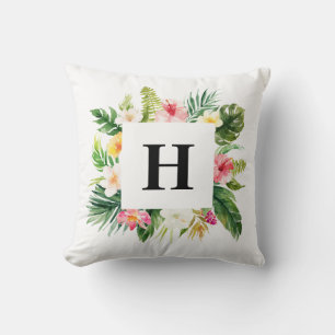 Coussin Aquarelle Tropical Feuille Floral Frame Monogramme
