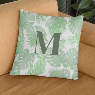 Coussin Aquarelle Tropical Green Palm Feuille