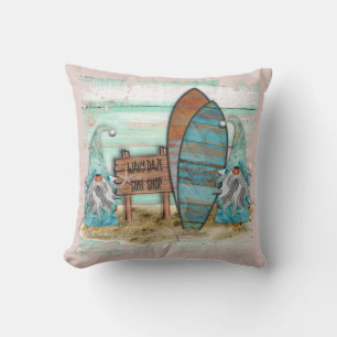 Coussin Aquarelle Tropical Surfing Beach Gnomes