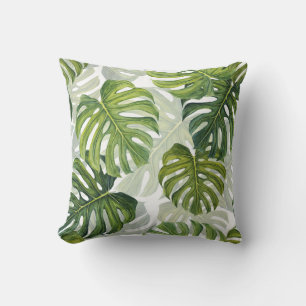 Coussin Aquarelle tropicale de Monstera verte