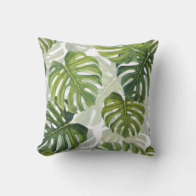 Coussin Aquarelle tropicale de Monstera verte (Recto)