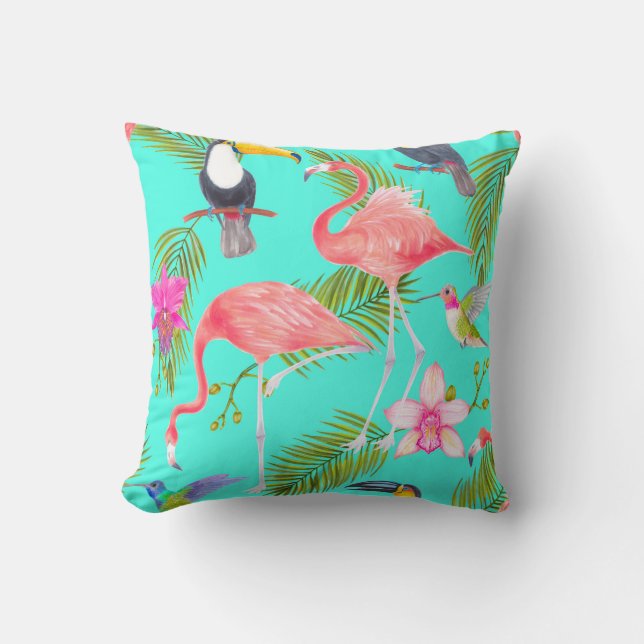 Coussin Aquarelle tropicale oiseaux sans couture motif (Recto)