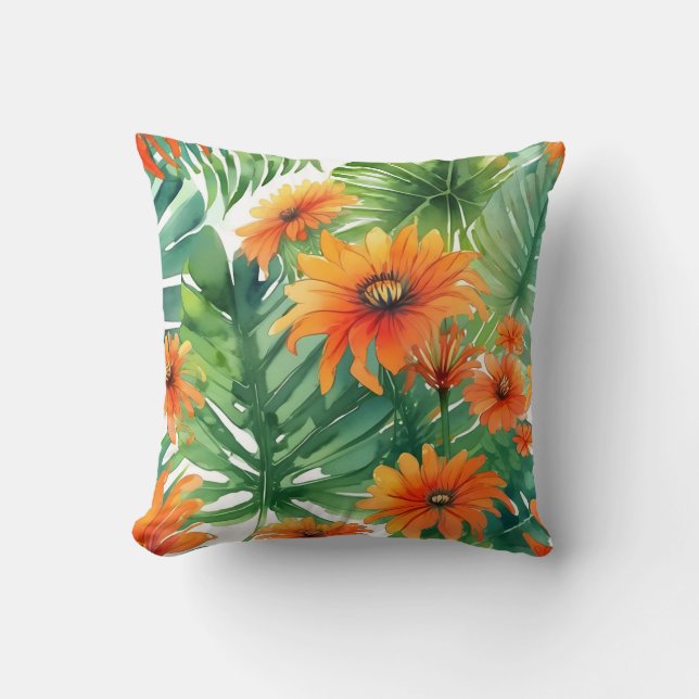 Coussin Aquarelle tropicale Tithonia (Recto)
