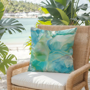 Coussin Aquarelle Tropicale Turquoise Gemstone Côte