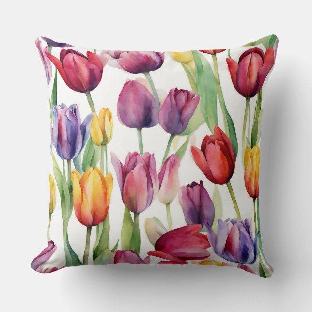 Coussin Aquarelle Tulip Fleurs Abstraites (Recto)
