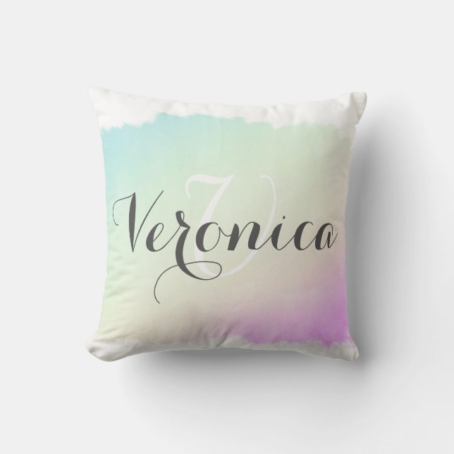 Coussin Aquarelle Turquoise et violette tendance (Recto)