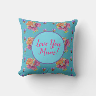 Coussin Aquarelle turquoise Florale Aimez-vous maman Cushi