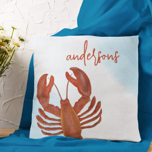 Coussin Aquarelle Typographie personnalisée Homard