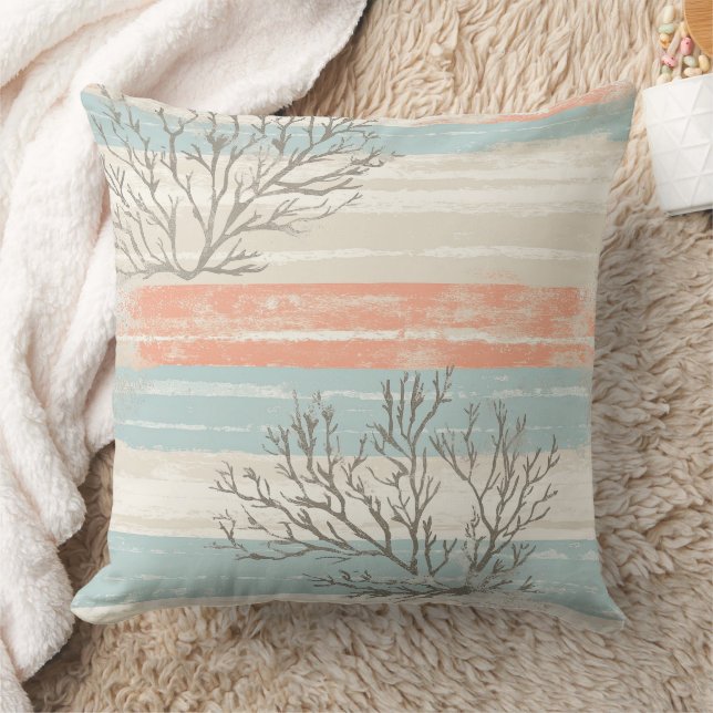Coussin Aquarelle Vagues de Corail et Coquillages Côtiers  (Couverture)