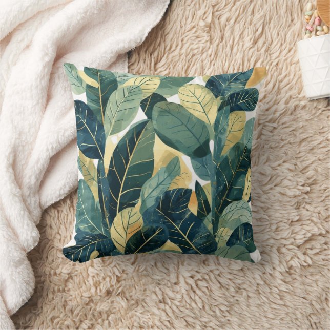 Coussin Aquarelle verdoyante Feuilles botaniques Jeu d'ore (Couverture)