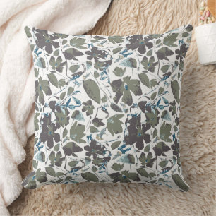 Coussin Aquarelle Vert Bleu Clematis Vin Fleurs Patter