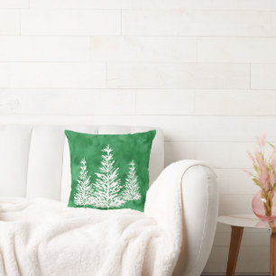 Coussin Aquarelle verte à trois pins Abstraite