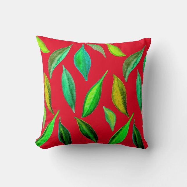Coussin Aquarelle verte Feuille de l'environnement (Recto)