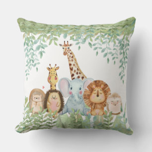 Coussin Aquarelle verte girafe safari nouveau-né pépinière