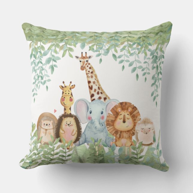 Coussin Aquarelle verte girafe safari nouveau-né pépinière (Recto)