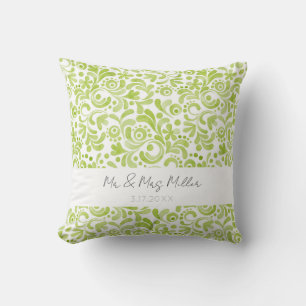 Coussin Aquarelle verte M&Mme NOM Mariage DATE Élégante