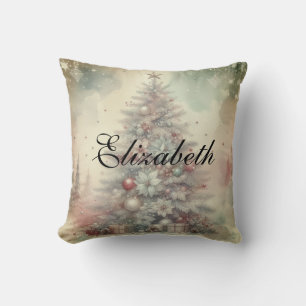 Coussin Aquarelle vintage Arbre de Noël et ornements