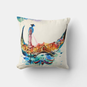 Coussin Aquarelle vintage d'amour de voyage de ville de